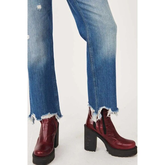 We The Free People Maggie Denim Jeans Blue Mid Rise Straight Leg Baggy Loose - Picture 4 of 5